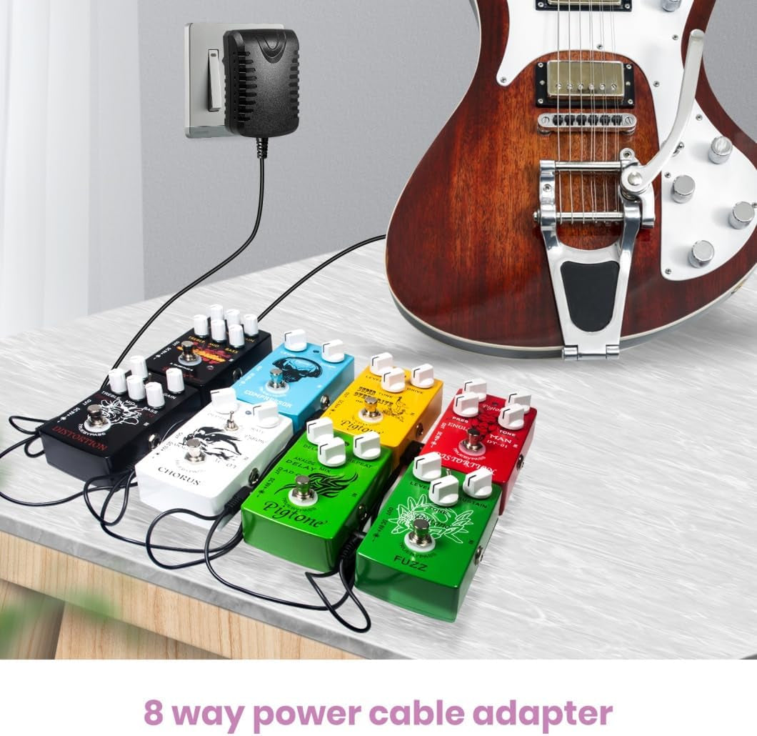 Guitar Pedal Power Supply Adapter 9V-DC- 1A(1000Ma Effect Pedal Power Supply with 1To8 Guitar Daisy Chain